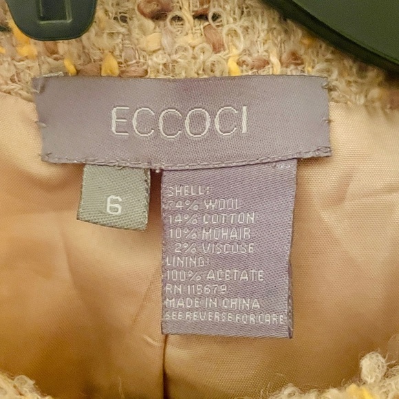 ECCOCI wool cotton mohair blend tweed blazer lined buttons SZ 6 beige yellow - Picture 9 of 9
